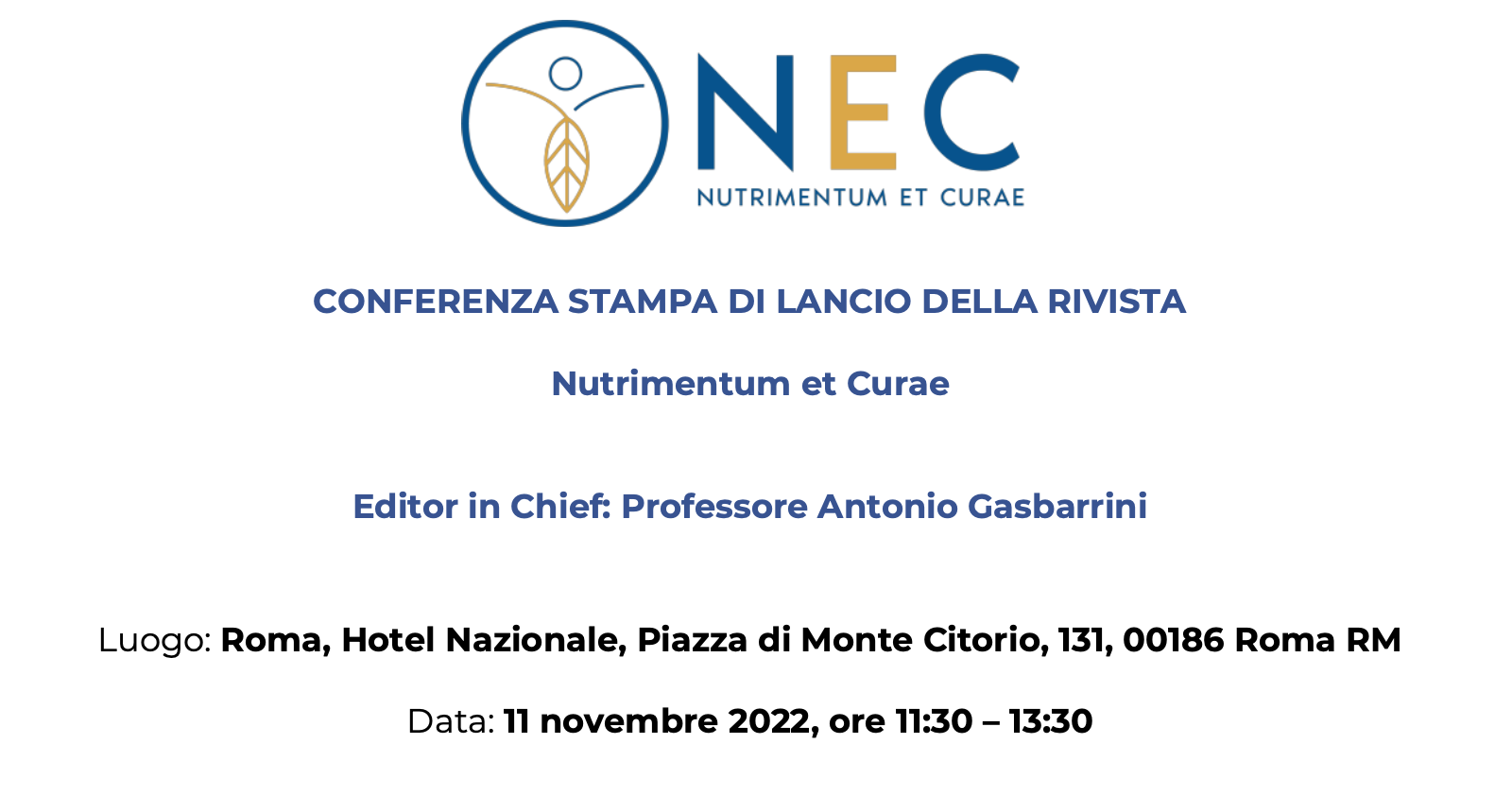 Conferenza Stampa di lancio della rivista: "Nutrimentum et Curae"